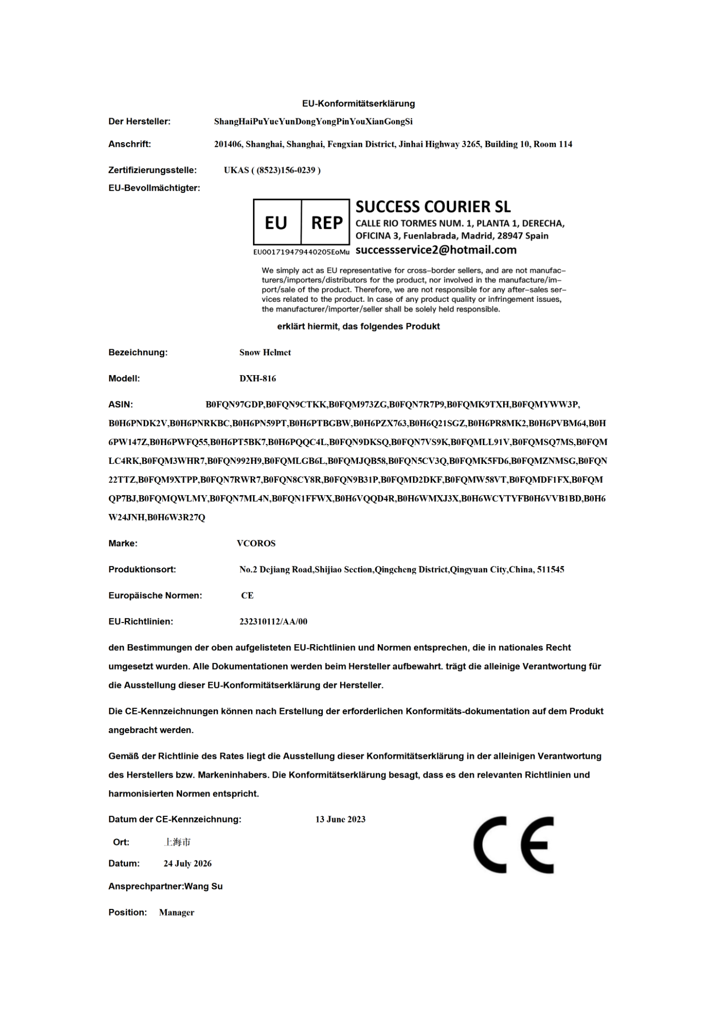 DXH816 EU Certificate